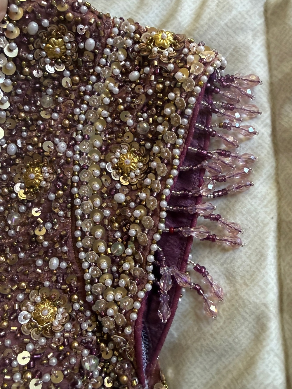 Embellished Sequin Bustier Crop Top in Deep Wine - Picture 3 of 5